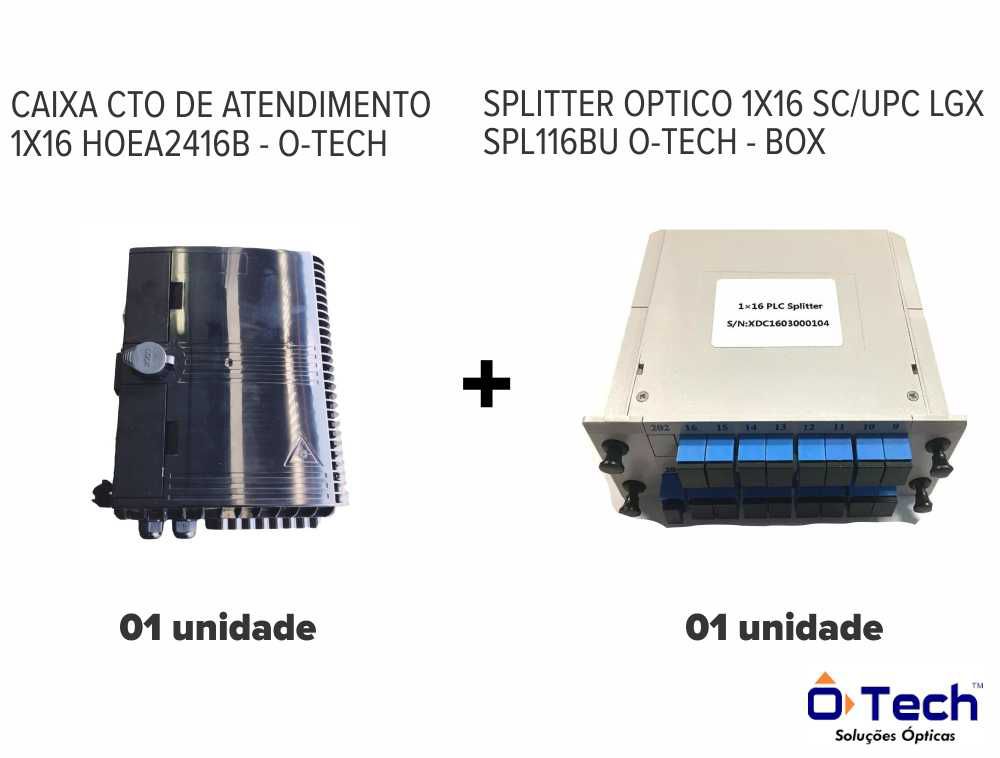 caixa cto 1x16 hoea2416b + splitter box optico 1x16 sc, upc lgx spl116bu